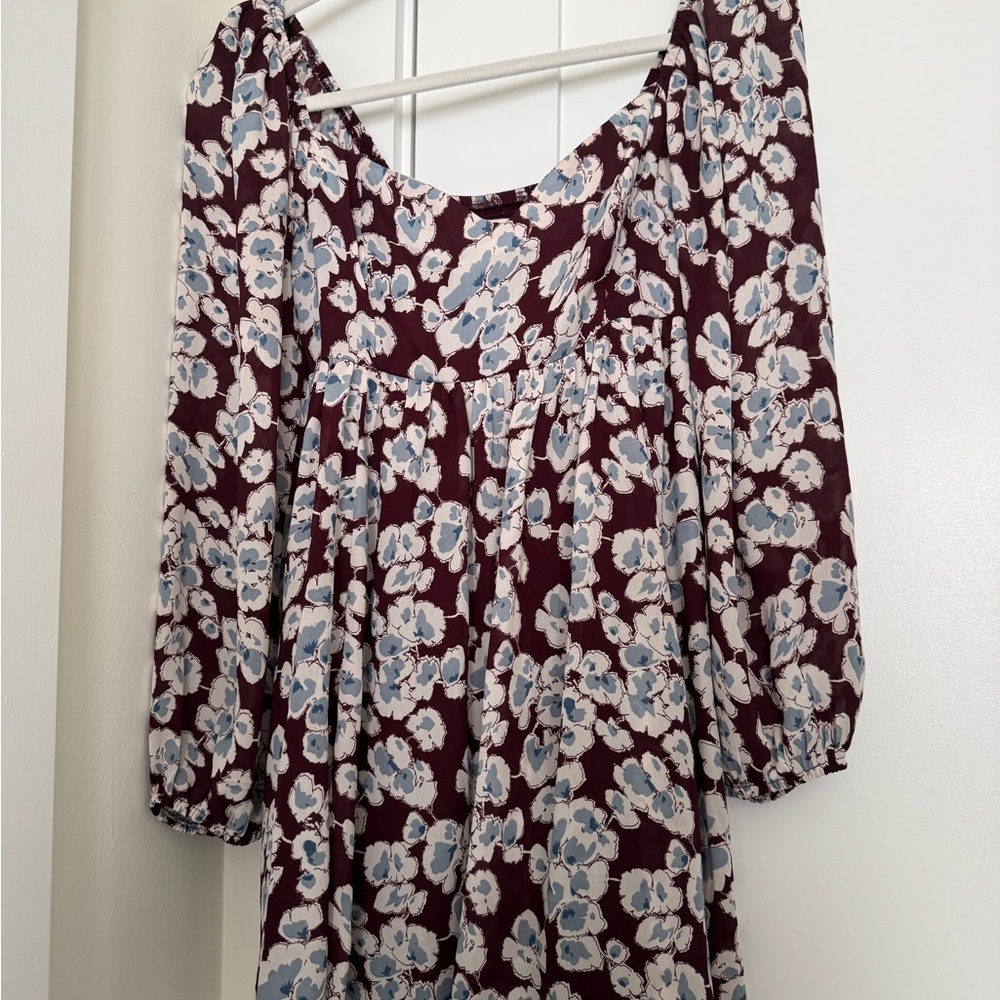 Abercrombie & Fitch Burgundy and Light Blue Floral Mini Dress